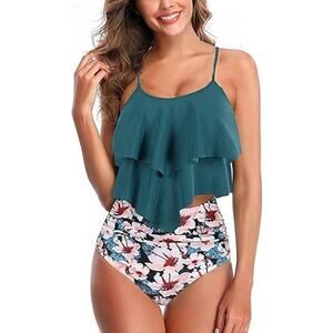 Adisputent Womens Tankini Ruffled Tank Top High Waist Swimsuit - 2XL